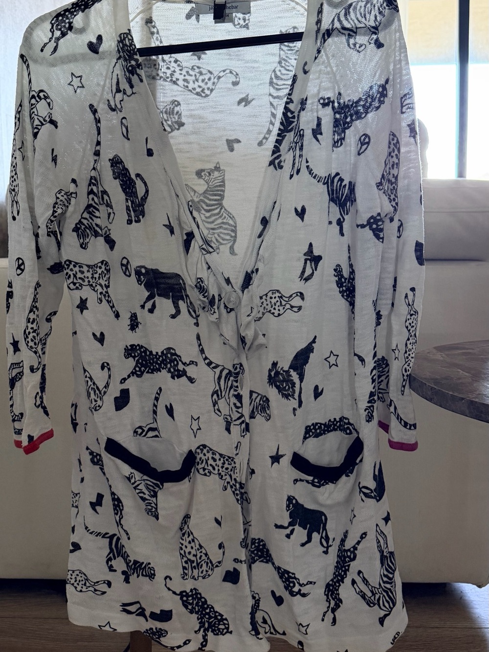 Jazmin Chebar Lightweight White Animal-Print Cardigan Sweater
